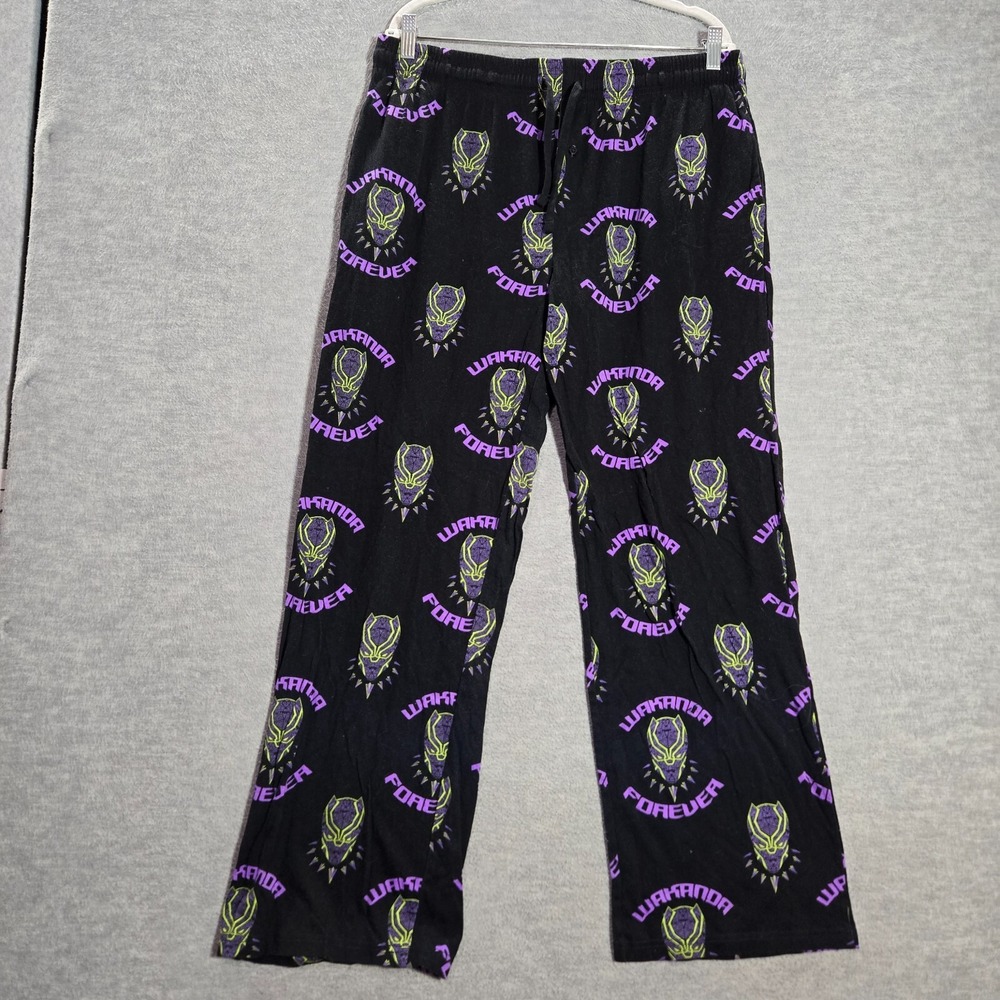 Marvel Men Sleepwear XL Pajama Pants Black Panther Wakanda Forever Allover Print